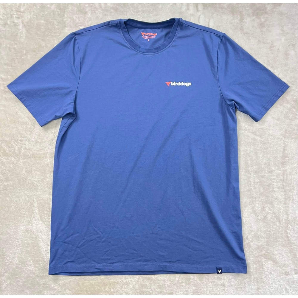 Birddogs Mens Graphic Logo T-Shirt Blue Cotton Spandex Stretch Crew Neck Large